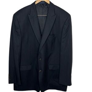 Ralph Ralph Lauren Black Pinstripe 2 Button Wool Blazer Sportscoat Men Size 48L